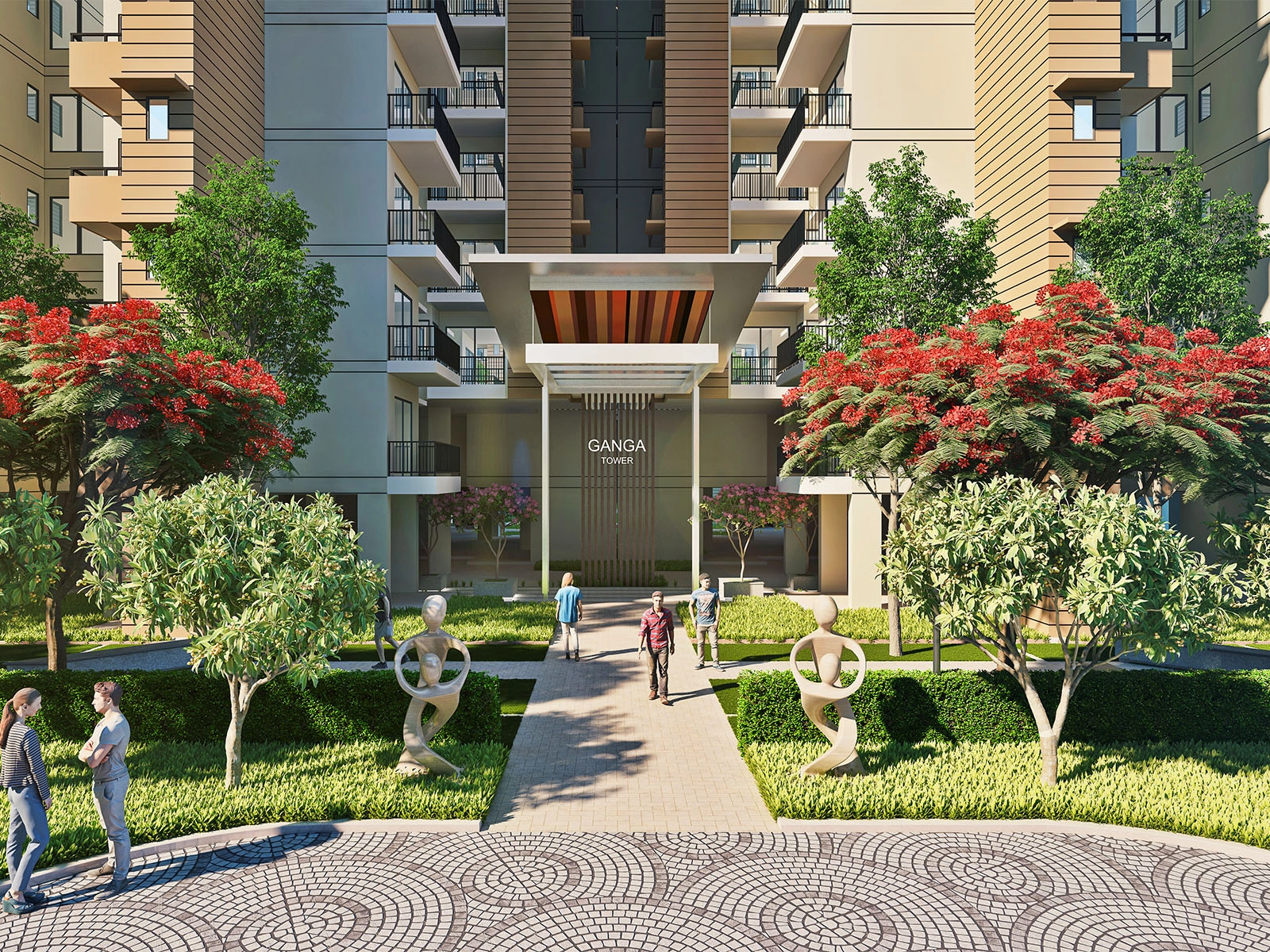 Double height entrance with lush greenery view - Ganga Realty Tathastu